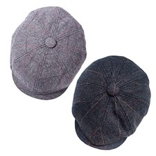 2 Pack Newsboy Hats for Men Classic 8 Panel Wool Blend Gatsby Ivy A-black/Grey