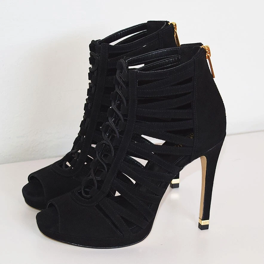 Michael Kors Clarissa tacco con cerniera in pelle scamosciata nera plateau punta aperta