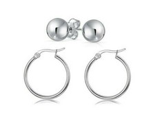 2 Pairs Sterling Silver Small Huggie Hoop Earrings And Studs for Women Girls Set
