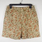 Lands End Women 8 Cotton Canvas Green Brown Floral Shorts Mid Rise Elastic Waist — photo 1