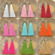 Fashion Charm Silk Tassel Crystal Rhinestone Cap Fringe Dangle Ear Stud Earrings