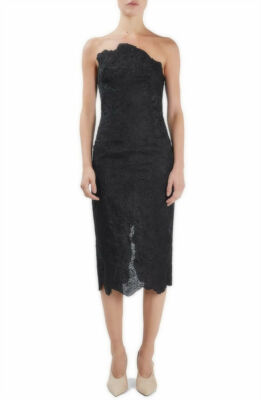 Topshop Unique 'Tippi' Floral Embroidered Strapless Midi Dress SZ 0-2 Black