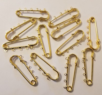 12 pcs Gold Brass Kilt Pins 2'' Jewelry Brooch Pin Backs with 5 Loops for Charms
