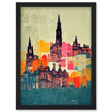 Boho Cityscape Skyline Painting Folk Art Framed Wall Art Picture Print A4