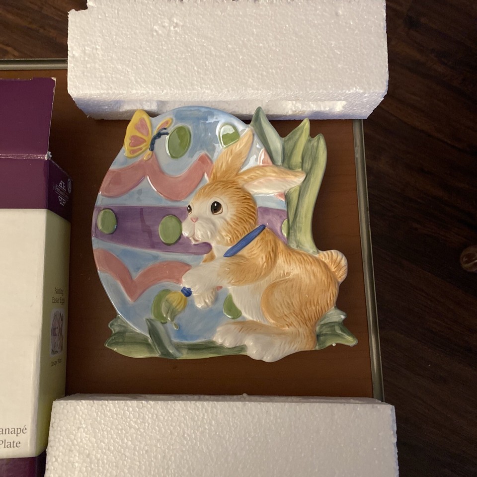 Fitz & and Floyd Easter Canape Plate Bunny Painting Eggs Rabbit Cotton ...