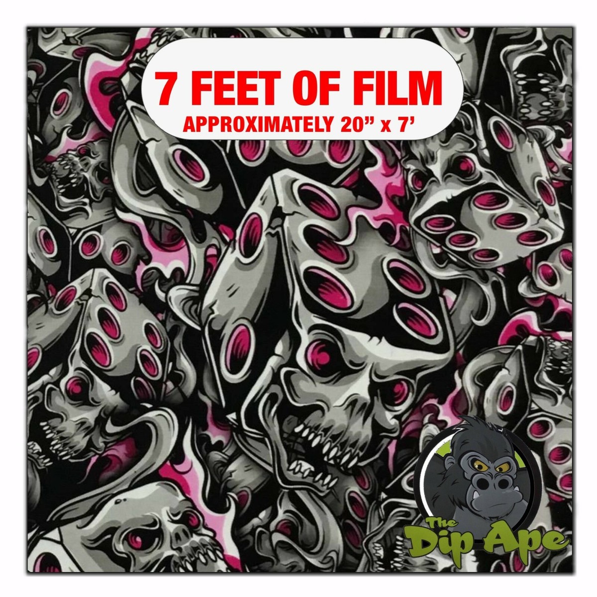 Hydrographic film Hot Pink Flaming Dice Skulls hydro dipping
