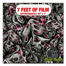 Hydrographic film Hot Pink Flaming Dice Skulls hydro dipping 7' x 20" hydro dip