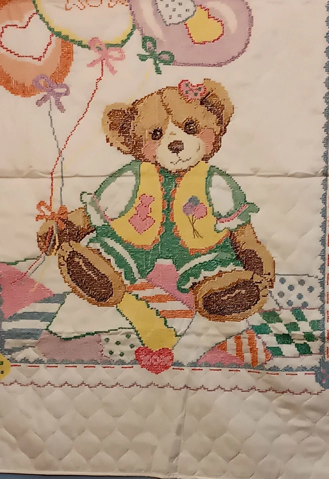 Edredón/cubrera punto de cruz retazos oso Janlynn acabado a mano 34x43 nueva Foto 4 de 4