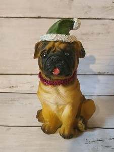 Vintage Resin Christmas Bulldog Figure Figurine Puppy Dog 