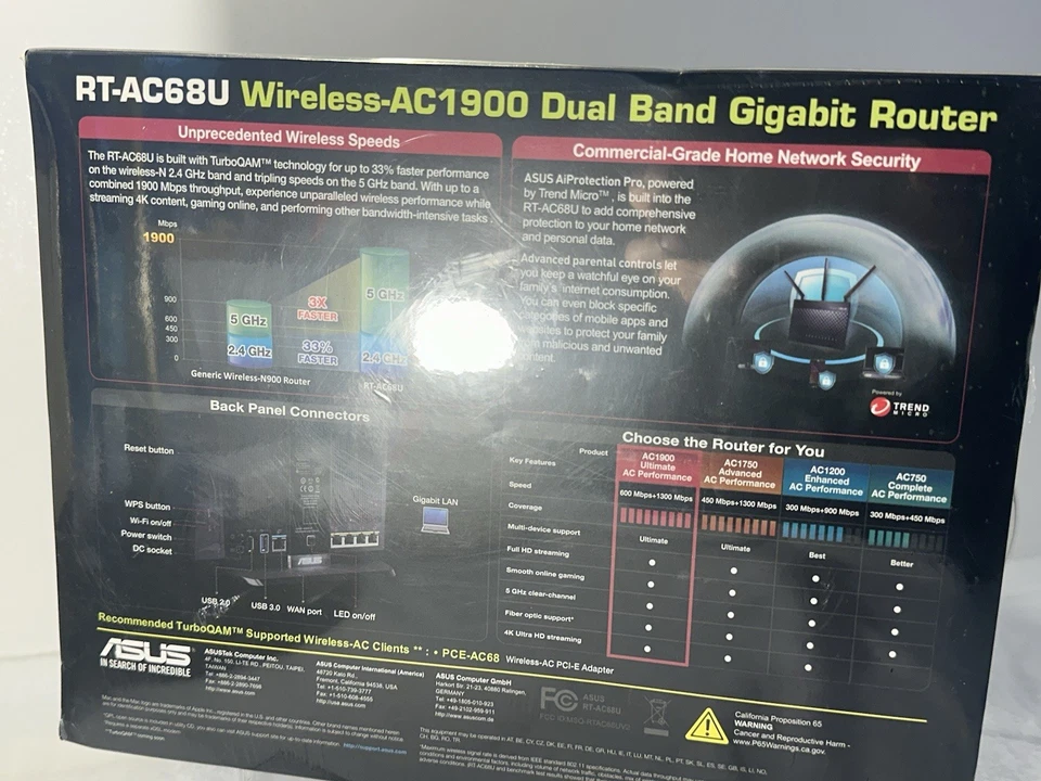ASUS RT-AC68U AC1900 1300 Mbps 4 Port Gigabit Wireless AC Router - Image 2 of 2