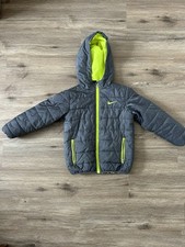 Nike Kids Hooded Puffer Jacket Gray Yellow Zip Long Sleeve Size 6/M 5-6YRS 