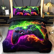 6 Pcs Full Size Bedding Set, Gaming Comforter Sets for Boys Full-6pcs Purple
