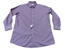 NWT Eton Mens Dress Shirt Sz 47 18.5 Contemporary Fit Purple Check Button Up