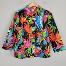 Chico's Jacket Sz 1 Multicolor Tropical Floral Button Front Abstract Long Sleeve