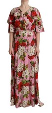 Dolce&Gabbana Women Multicolor Dress Silk Floral Print Short Sleeves A-Line Gown