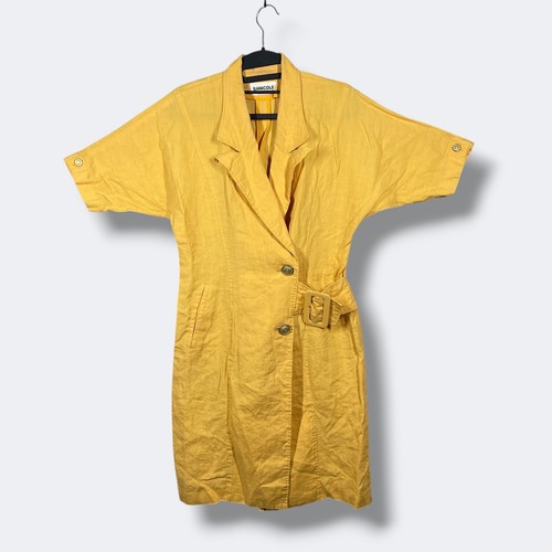 Sanicole s/s Belted Midi Blazer Dress Womens M Yellow Linen Minimalist Retro