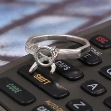 925 Sterling Silver 10 mm Round Semi Mount Polygon Shape Semi Mount Ring Polish