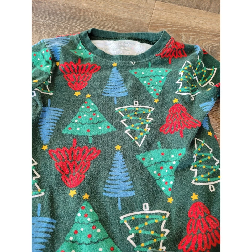 Carters Christmas Tree Pajamas Set Long Sleeve Holiday Sleepwear Size 4 #9 - Image 4 of 4