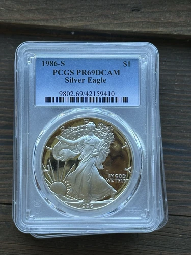 1986S PCGS PF69  DCAM American silver eagle .