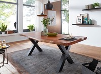 Esstisch Tisch Massivholz 200X100Cm Akazie Massiv & Metall Schwarz Neu Ovp!!!
