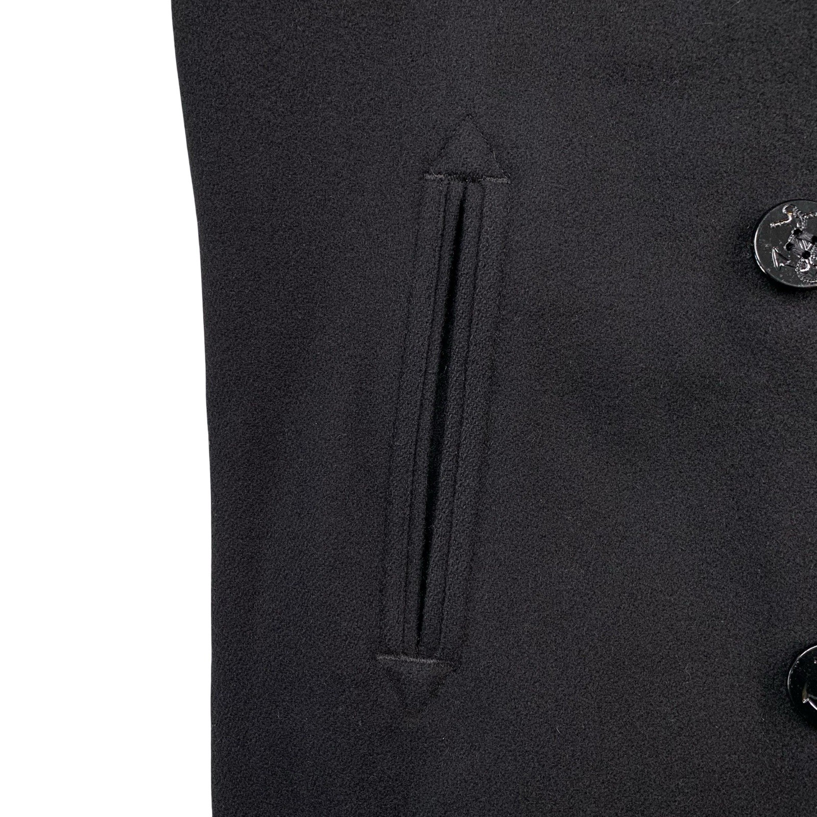 Mens 42 L Sterlingwear " Anchor Collection " Solid Black DB Wool Blend Pea Coat