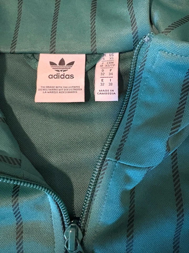 Adidas Originals XS Green Track Jacket Trefoil Striped Full Zip Retro 3-Stripes - Image 4 of 4
