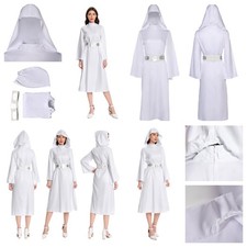 Princess Leia Cosplay Costume Halloween party women Leia Fancy White Dress Belt