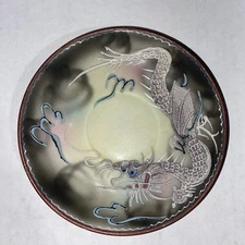 Handpainted Dragon Ware Moriage Style Tea Cup Saucer Small Plate 5 1/2" Vintage