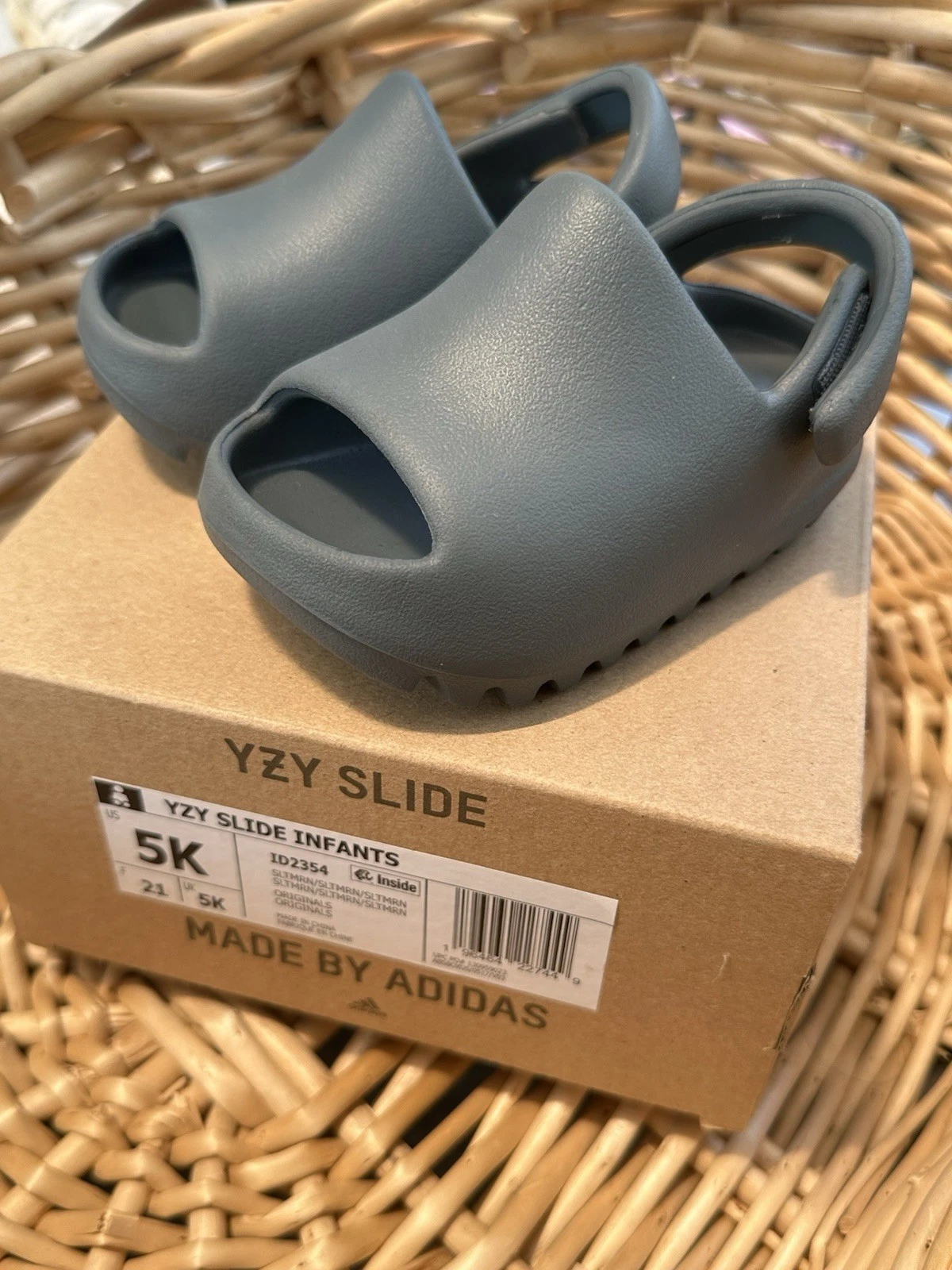 5K Adidas Yeezy Slide Ardesia Blu Marino Neonato Bambino ID2354 AUTENTICO