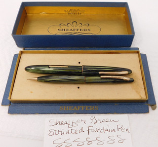 VNTG Sheaffer Triumph ADMIRAL II 500 Green Fountain pen Pencil Set #5 Nib w/ Box