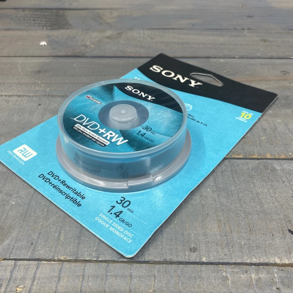 Sony DVD Plus RW Spindle Skin 10 Pack, 30 min 1.4GB Brand New Sealed - Image 2 of 4
