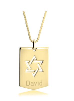 STAR OF DAVID SHIELD NECKLACE: STERLING SILVER, 24K GOLD, ROSE GOLD