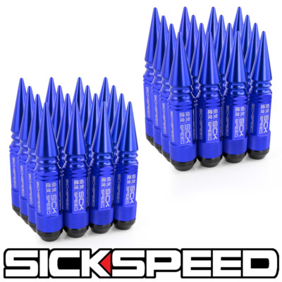 SICKSPEED 32PC BLUE SPIKED ALUMINUM EXTENDED 108MM 3 PC LUG NUTS 14X2 