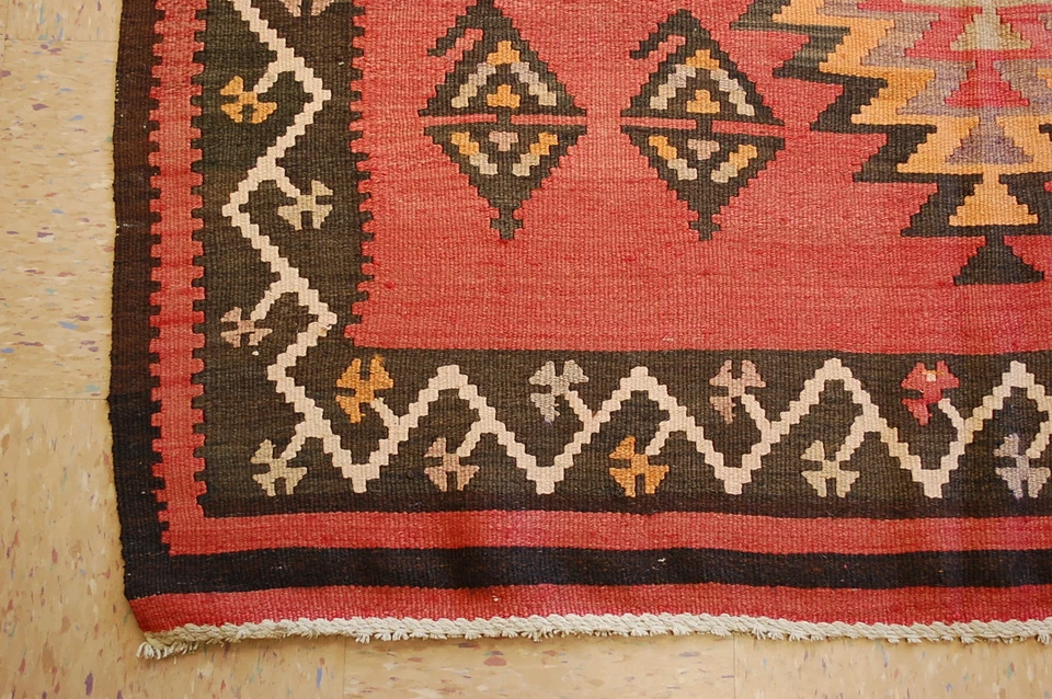 c1910s ANTIQUE RARE SIZE CAUCASIAN KILIM 4.7x14.7 HIGH KPSI_KAZAK DESIGN - Image 3 of 4