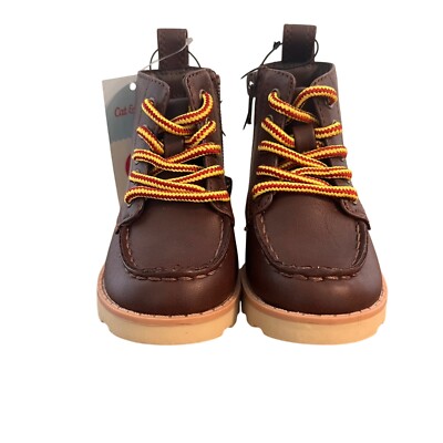 Cat & Jack Ankle Boots Moc Toe Lace Up Side Zip Brown Boots Size 5