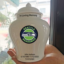 Ceramic Medium Urn   Seattle Seahawks Football Theme, Custom Text