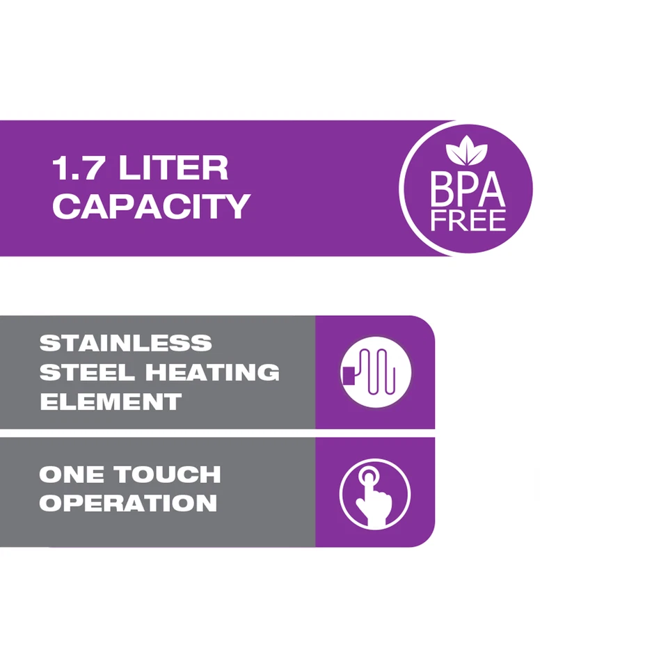 Salton Cordless Electric Kettle, 1.7 Liter Capacity, Automatic Shut-Off - Image 4 of 4