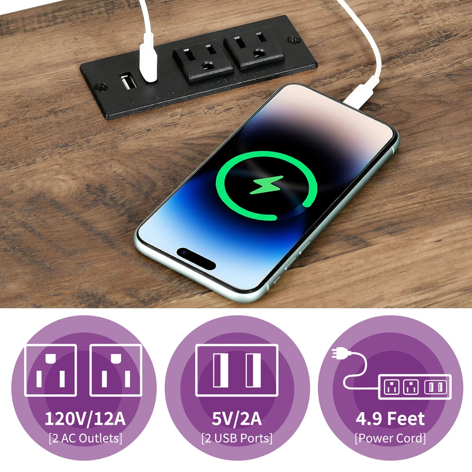 Farmhouse Sofa Side Bedside End Table Nightstand with LED Light Charging Station - Image 3 of 4