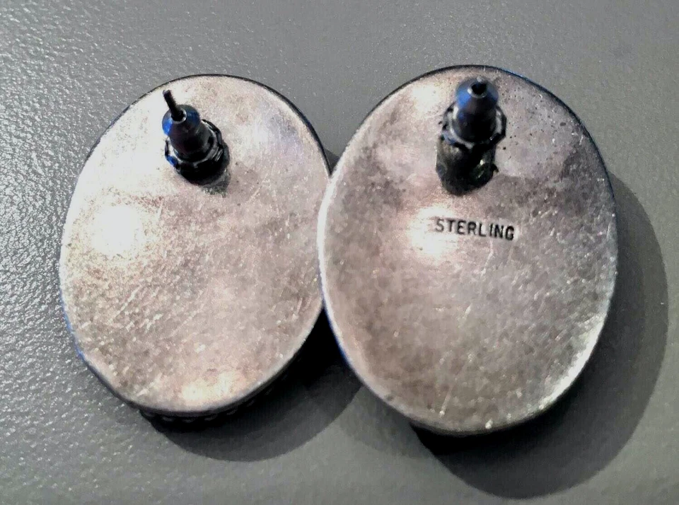 PENDIENTES GRANDES VINTAGE TURQUESA Y PLATA DE LEY POSTE Foto 2 de 3