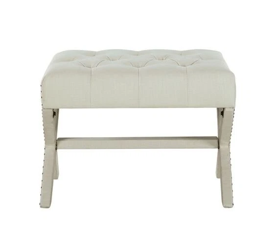 Otomana Chic Home Paige con cabeza de uñas acolchada de tela beige Foto 4 de 4