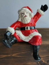 Vintage Santa Claus HandPainted Ceramic Shelf Sitter Blue Eyed Waving Christmas