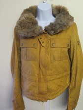 Belstaff Ladies Gold Label Tan Fur Trimmed Waxed Cotton Jacket Uk 10 Euro 38