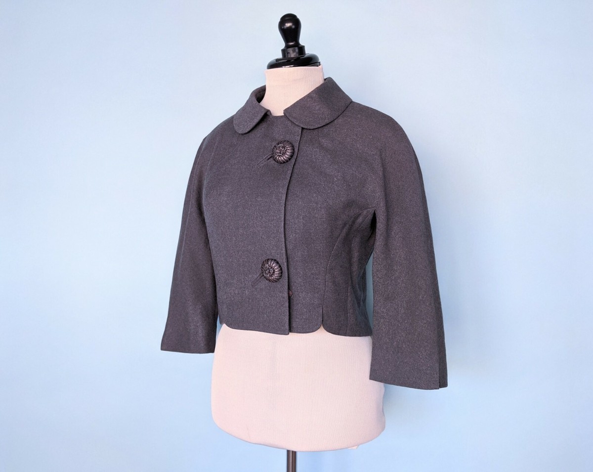 Vintage 1960s Mint Condition Cropped Gray Mod Jacket, 60s Wool