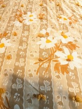 Vintage 60's Quilt Blanket Comforter Yarn Tied Daisy Brown Yellow Flower 70x84"