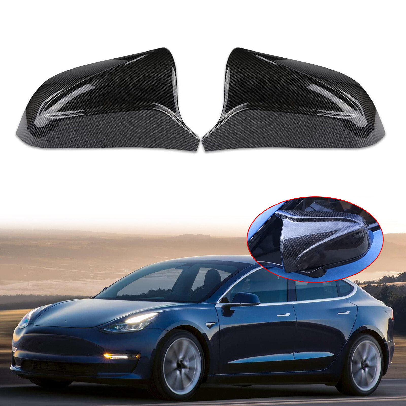 For Tesla Model 3 2017-2020 Carbon Fiber Side Wing Mirror Protector Cover Cap