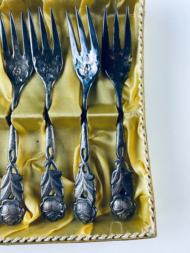 6 Kuchengabeln Hildesheimer Rose B&A90 versilbert in OVP / Guter Zustand^ - Bild 3 von 4