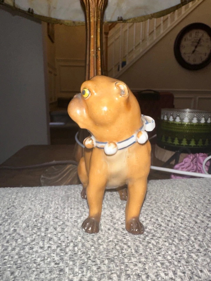 ca. 1900 Carlin Germany Porcelain Pug Figural Glazed Ceramic Majolica Sculpture - Image 4 of 4