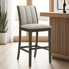 Nolan 30 In. Dark Roast Bar Height Rubberwood Barstool with Grey Fabric Seat