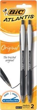 Bic Atlantis Original Retractable Ball Pen, Medium Point, Black 2 ea