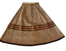 VTG Brown Suede Patchwork Crochet Skirt Size 11 12 BOHO Hippy Retro Western